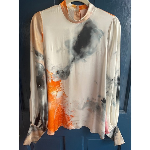 Roksanda Tops - Roksanda Silk Blouse Abstract Watercolor Painterly Print Size 8 High Neck